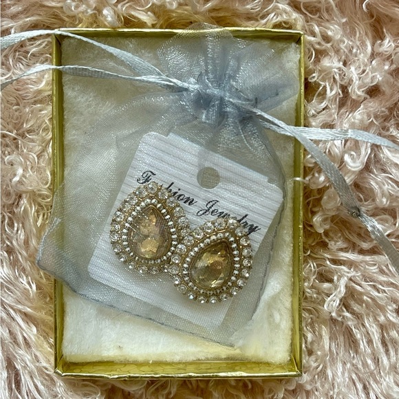 Teardrop Created Citrine Yellow Earrings With Rhinestones and Beads Bran… - Picture 5 of 6